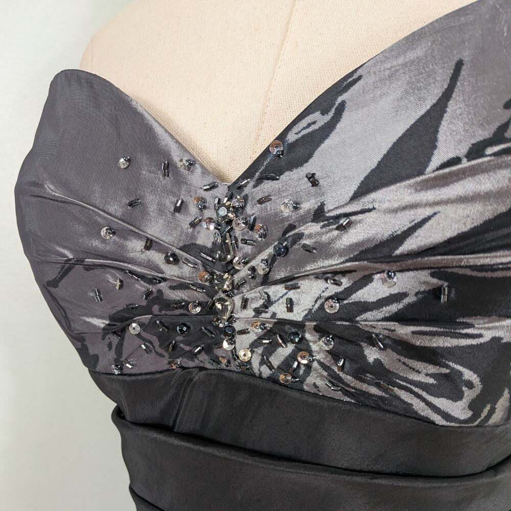 Y2K Alyce Prom Dress Maxi Gown 8 Gray Black Mermaid Corset Strapless Floral Vtg - Picture 4 of 14